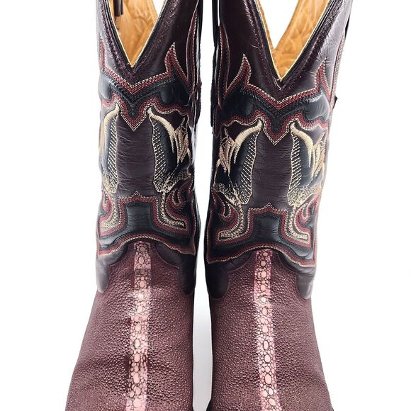 Rare Denver Men's Stingray Print Cowboy Boots Burgundy US Size 7 Mex Talla 26 - Picture 12 of 14